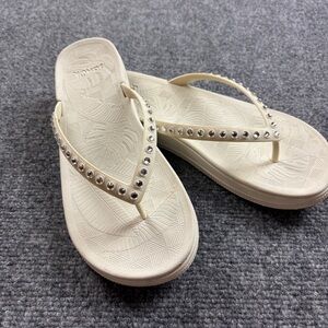SANUK Women’s White Funshine EVA Gem Thong Sandals Wedding Flip Flop size: 8